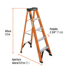 Alternative view of Escalera de tijera, tipo ll, 4 peldaños, fibra de vidrio