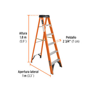 Alternative view of Escalera de tijera, tipo ll, 5 peldaños, fibra de vidrio