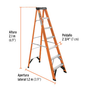 Alternative view of Escalera de tijera, tipo ll, 6 peldaños, fibra de vidrio