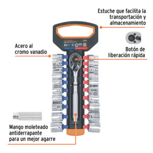 Alternative view of Juego de dados mm y std con matraca, cuadro 3/8", TRUPER