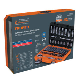 Juego de 45 herramientas cuadro 3/8" std y mm para mecánico